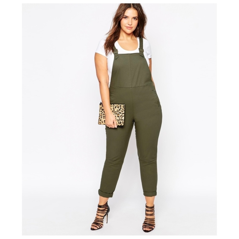ASOS Curve Overalls In Olive Twill Plus Size Adjustable Slim‎ Fit NWOT Size 18